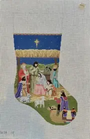 Susan Roberts Hand Painted Needlepoint Canvas Stocking Nativity 13ct 19"