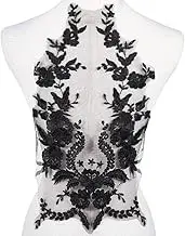 GORGECRAFT Flower Sew on Embroidered Lace Applique Black Floral Motif Sewing Patch Collar Fabric Wedding Bridal Dress Gown Appliques Mesh Repair Patch for Clothes Dress Pants Jeans Garments Decor