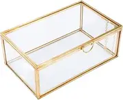 [TOMVAES] Glass Keepsake Box,Gold Glass Jewelry Case,Desktop Storage Box,Desktop Organizer Holder,Accent Decorative Container,Clear Rectangle Case,for Display, Jewelry,Home Decor