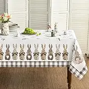 Horaldaily Easter Tablecloth 60x120 Inch, Spring Carrots Bunny Table Cover for Party Picnic Dinner Decor