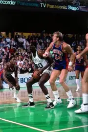 Robert Parish Boston Celtics rebounds v Kent Benson Detroit Piston- Old Photo