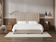 My Style Buttoned Headboard & Standard Base - Super King / Natural / Drawer Base