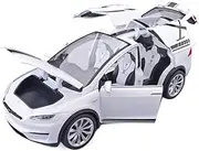 Scale Finished Model Car 1:20 for Tesla Model X Alloy Modified Car Metal Diecast Model Toy Simulation Collection Sound Light Gift Miniature Replica Car(Size:White)
