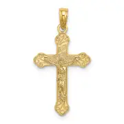 14K Yellow Gold Inri Crucifix W/ Scroll Tips Charm