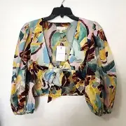 Ted Baker New Front Bow Tie, Cropped Abstract Floral Blouse. Ted Size 4 - Med.