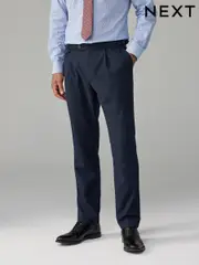 Navy Blue Adjustable Wool Blend Side Adjuster Smart Trousers (B81580) | $100