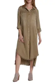 Wash Lab Denim Chill Out Shirtdress in Mushroom (Fringe Hem) at Nordstrom, Size Medium