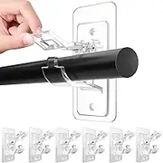 6-Pack No Drill Needed Curtain Rod Holders Brackets, Self Adhesive Rod Holder Hooks, Multipurpose Nail Free Stick on Curtain Rod Hooks