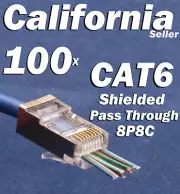 100 CAT6 RJ45 Network Shielded Modular Plug 8P8C Connector End Pass Through
