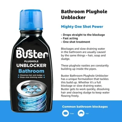 Buster Bathroom Plughole Unblocker 300ml | Drain Cleaner like Drano Mr Muscle