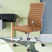[ALFORDSON] High Back Esmae Brown Office Desk Chair with SGS Listed Gas Lift & Seat Padding, PU Leather Home Ergonomic Computer Gaming Chair Height Adjustable Home Study Drawing, 150kg Max