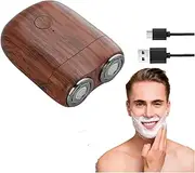 Mini Dual-Head Electric Shaver, 2025 New Model Upgrade Pocket Shaver USB Mini Shavers for Men, Washable Double Head Razor, Rechargeable Waterproof Portable Electric Shaver (Wood Color)