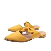Journee Collection Telulah Flats Womens 10 Yellow Faux Suede Bow Mule Sandals