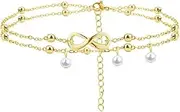 [Generic] Girl's titanium steel ankle chain hanging pearl ankle ring stainless steel 8-shaped double-layer ankle chain