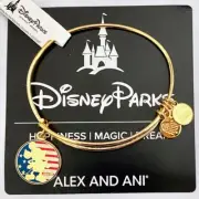 New Disney Parks Alex and Ani Mickey Mouse American Flag Gold Bangle Bracelet
