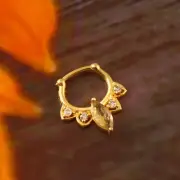 16G 18k Gold Nose,Natural Tourmaline & Real Diamond Septum Daith Ring/Nose Ring