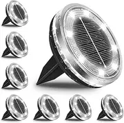 Bowfar Pack of 8 Outdoor Solar Floor Lights, IP65 Waterproof Solar Lights, 12 LEDs, Garden Lighting, Solar with Upgrade Solar Panel, Cool White Solar Lights for Garden, Lawn, Walkway, Patio, Driveway