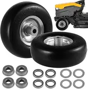9x3.50-4 Flat Free Tire and Wheel - 9 Inch Smooth Solid Tires for Lawn Mower, Zero Turn Mower With Steel Washers, Bore Bushings, Galvanized Spacers