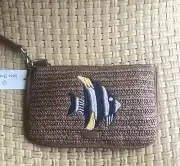 VERA BRADLEY WRISTLET PURSE LT BROWN W/ NAVY FISH NWT