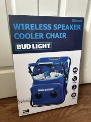 Bud Light Bluetooth Wireless Speaker Folding Cooler Chair 24 Can Capacity NIB
