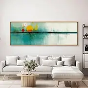 Abstract Sunset Painting Print Panoramic Wall Art Mcm Mid Century Modern Wall Art Turquoise And Orange Sunset Painting Cubism Sunset Art