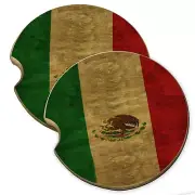 Mexico Flag Wood Car Coaster Gift Set fit Car & Truck Cup Holder