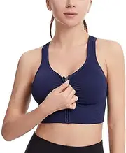 [Generic] Padded Camisole Sports Bra for Women Front Zipper Wireless Supportive Workout Vest Bras for Running, Yoga, Fitness