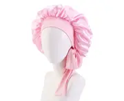 Sleep Cap Brimmed Hair Care Extra Large Satin Bonnet Nightcap with Premium Elastic Band for Home-Pink