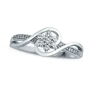 0.20 CT. T.W. Natural Diamond Flower Cluster Bypass Promise Ring in Solid 10K White Gold