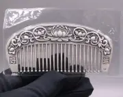 Pure 999 Fine Silver Hair Comb Lotus Healthy Lucky Hair Care 3.9inchL/59-60g