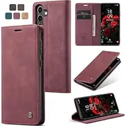 [ELEPIK] for Galaxy S24 Plus Case with Card Holder, Kickstand [2 Card Holder + 1 Cash Slot] [Durable PU Leather] Magnetic Wallet Phone Cover for Samsung Galaxy S24 Plus, Elegant Red