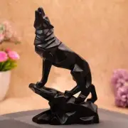 Handcrafted Decorative Diamond Cut Black Wolf Sculpture for Home Décor Showpiece