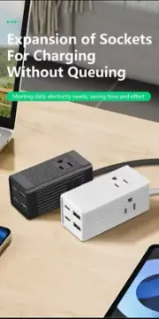 7-in-1 Power Strip Surge Protector, 3 AC Outlets, 2 USB, 2 Type-C, Flat Plug
