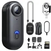 64GB 4K Mini Body Camera,Wearable Action Body Cam,Thumb Size Hands Free Recording Body Worn Camera,Premium Portable Camcorder (Black)