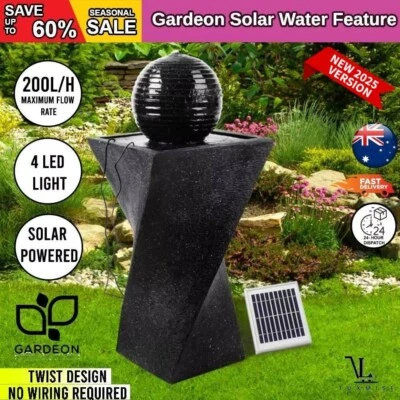 Solar Fountain Outdoor Water Feature LED Light Black Solar Panel Water Pump 85cm