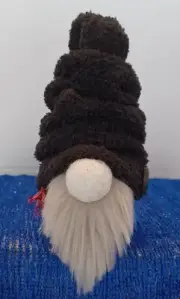 Handmade Gnome With Gray Beard, Black Hat, Red Belt & White Bottom. 6.5"