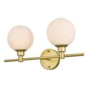Living District Cordelia 2-Light Iron/Glass Bath Sconce in Brass/Frosted White