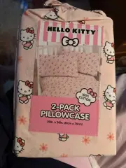 Sanrio Hello Kitty Standard Set of Two Cotton Pillowcases Peach Pink Daisy