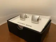 Geoffrey Beene Polished Carved Silver Tone Square Cufflinks New In Box