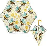 [ODAWA] Kid Umbrella Flying Bees and Honeycomb J Handle Golf Stick Umbrella, Kids Stick Umbrellas Upf50