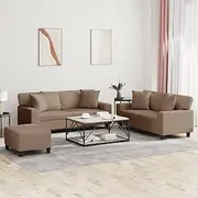 3 Piece Sofa Set with Cappuccino Faux Leather, Sturdy 2-Seater Sofas & Footstool, Includes Pillows, Durable Faux Leather Relaxes, Small Spaces Couch Furniture