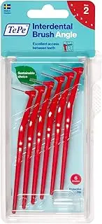 TePe Interdental Brush Angle, Red, 0.5mm/ISO 2, 6pcs, interspace cleaning, plaque remover for teeth for narrow gaps, ensures strong gums and teeth