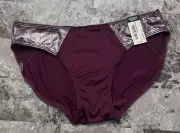NWT AMBRIELLE S MAROON SILVER SHINE SMOOTH STRETCH NYLON SPANDEX BIKINI PANTIES
