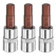 3pcs H6 Hex Bit Socket 1/4" Square Drive Metric Extension Impact Bit, Red
