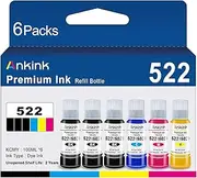 Ankink 522 Ink Refill Bottles Compatible for T522 522 Refill Ink Bottle Use for EcoTank ET-2800 ET-2803 ET-2850 ET-2720 ET-3750 ET-4800 ET-4700 ET-2750 ET-2400 ET-4810 Black Color 6 Pack