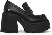 [Windsor Smith] Windsorsmith Womens Black Leather Platform Loafers Shoes - Spolied