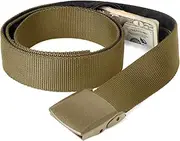 Travel Security Money Belt with Hidden Money Pocket - Cashsafe Anti-Theft Wallet Unisex Nickel free Nylon Belt by CowboyGuru, C-Coyote Brown, Suit for pant size 41"-50"