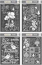 CrafTreat Home Decor Stencils for Painting on Canvas, WallArt, Notebook, Room Decor and Scrapbooking - 4Pcs Ledger Poppy, Flower Collage, Bird Song Templates Stencils - A4 Size Reuseable Stencils