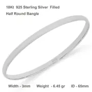 Bangle 925 Sterling Silver Filled Solid 3mm Ladies Medium Sz 65mm Bracelet