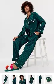 BNWT PETER ALEXANDER JOLLY GREEN SATIN LONG SLEEVE PYJAMA SET SIZE M